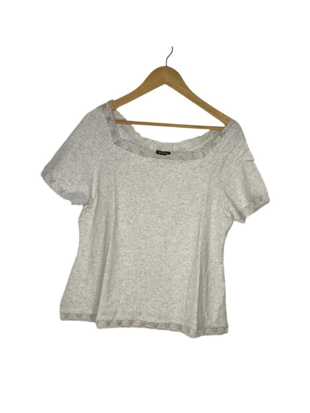 NWT Heather Gray Lace Trim Short Sleeve Top 1X MSRP $18